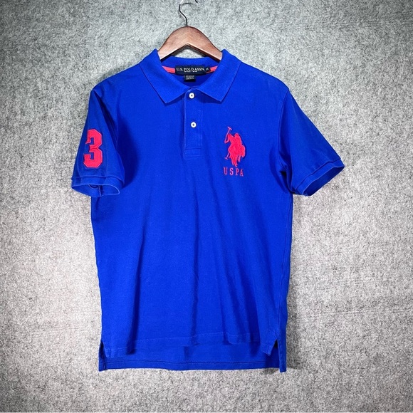 Two U.S. POLO ASSN. Embroidered Big Pony #3 Collard Shirt Men's Med Black& Blue - Picture 2 of 16